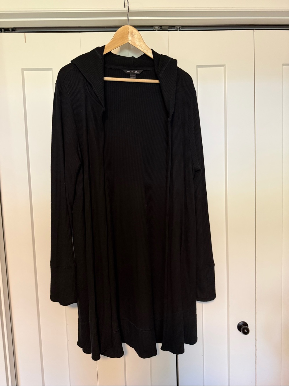 Athleta Black Hooded Ribbed Open Front Cardigan